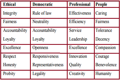 Categories of public service values